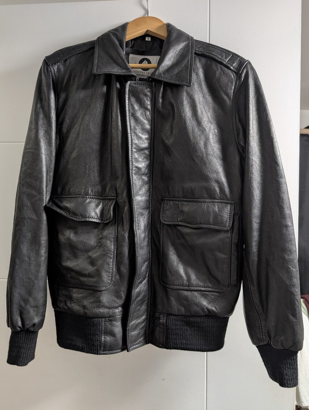 Genuine Leather A-2 Bomber Jacket, Artistry Leather, Black Fits Men's M